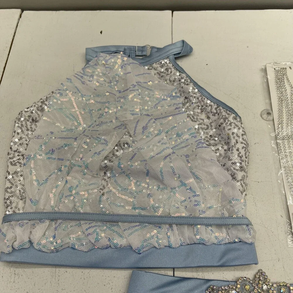 Weissman I Try Costume Set Girls XLC 16/18 Powder Blue Sequin Skirt 3 Piece